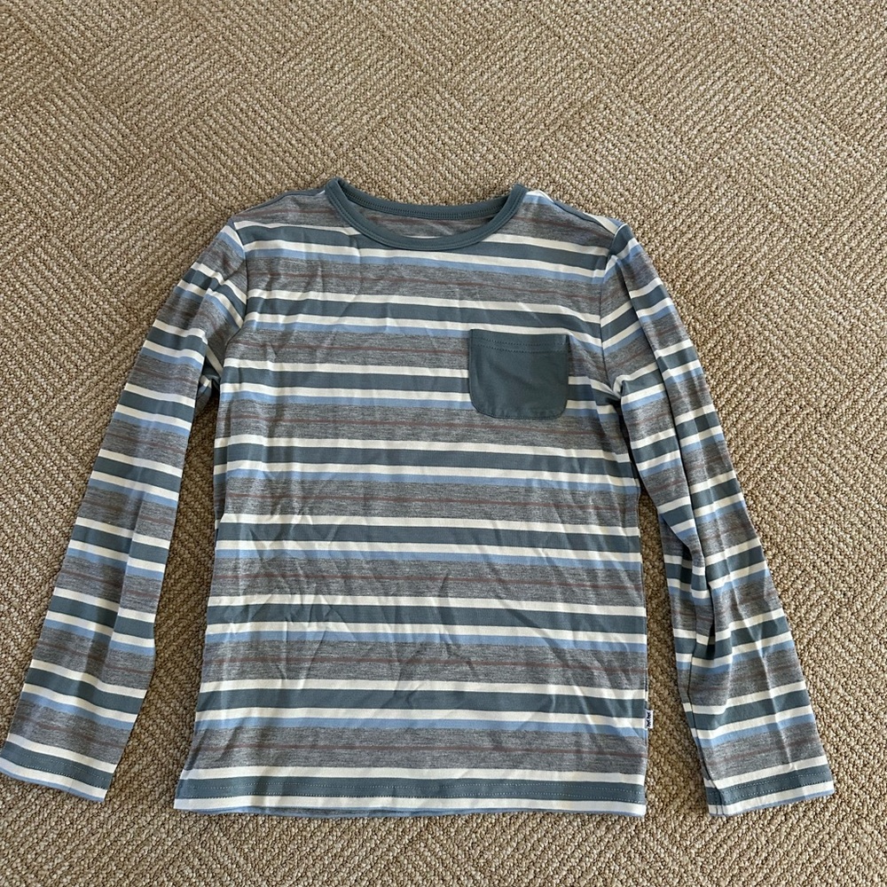 Little Sleepies Striped Long-Sleeve Pocket Tee in Blue & Gray